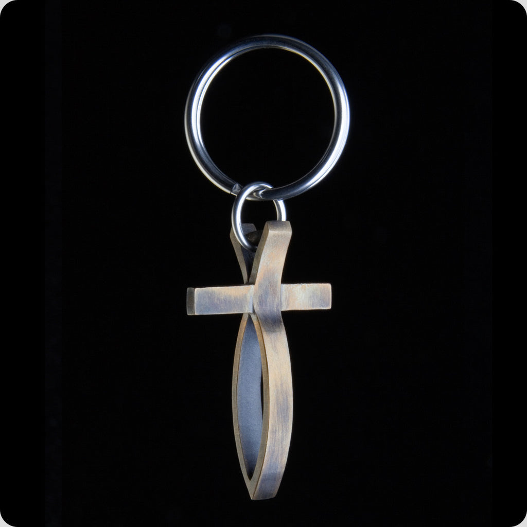 Antiqued Bronze Fish Cross Key Ring (Keychain)