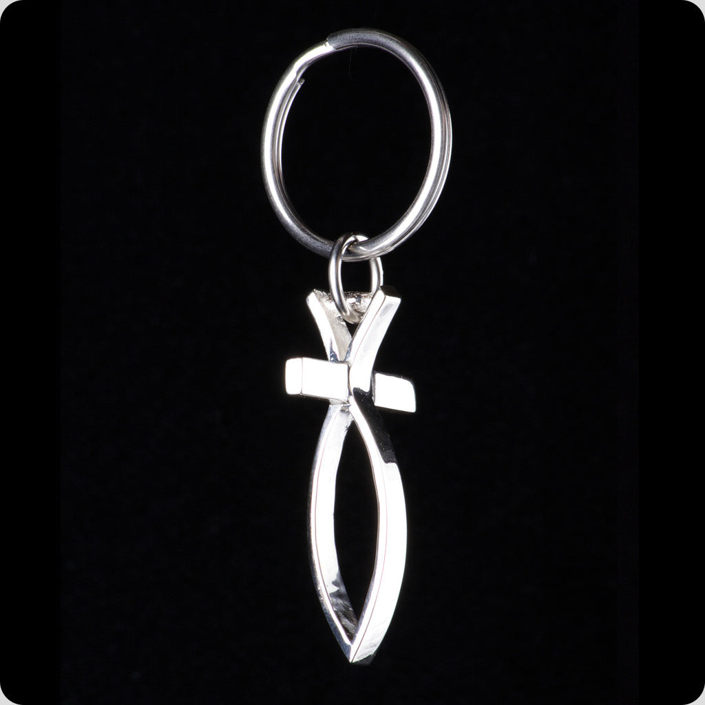 Sterling Silver Fish Cross Key Ring