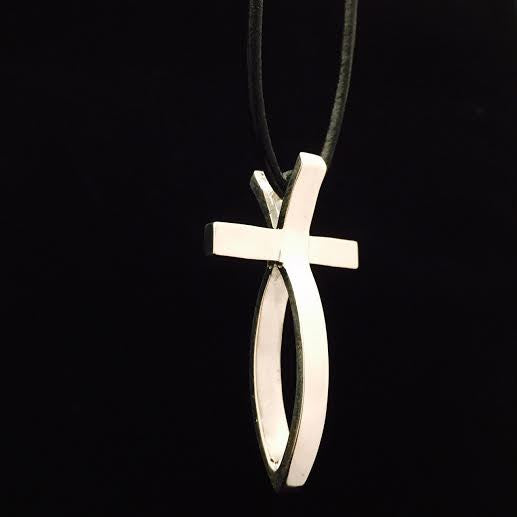 Large Sterling Silver Fish Cross Pendant