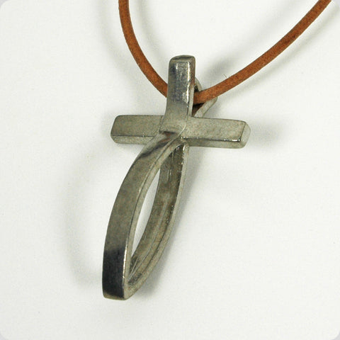 Large Pewter Fish Cross Pendant