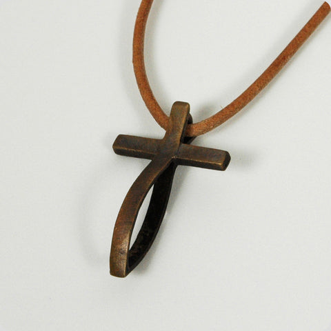 Medium Bronze Antiqued Fish Cross Pendant