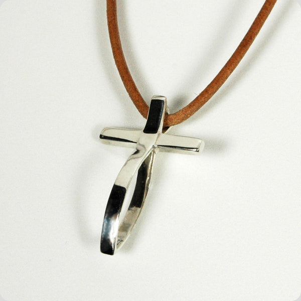 Medium Sterling Silver Fish Cross Pendant –